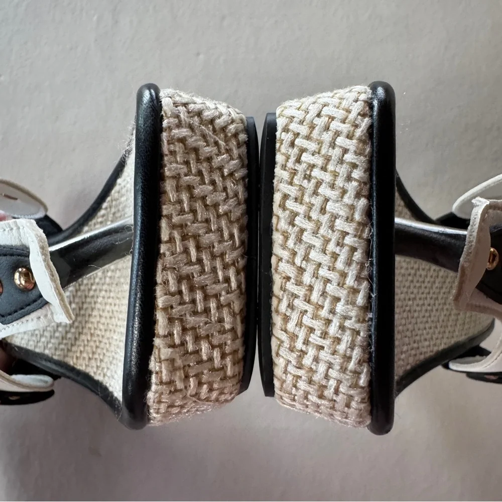 NWT Platform Thong Sandals White Black Adjustable (40) - Picture 11 of 17